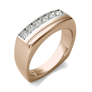 1/2 Ct tw Natural Diamond Mens Ring AGS Certified, GH/SI2-I1 14K White and Dune Gold