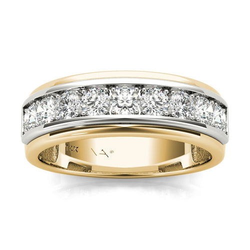 14K White and Yellow Gold Diamond Mens Ring (3/4 Ctw, AGS Certified GH/SI2-I1)