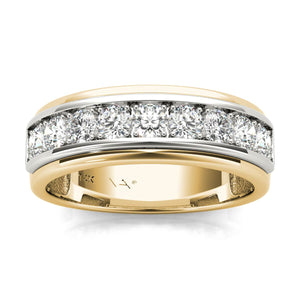 14K White and Yellow Gold Diamond Mens Ring (3/4 Ctw, AGS Certified GH/SI2-I1)