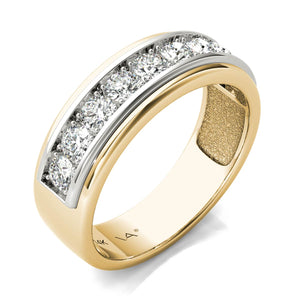14K White and Yellow Gold Diamond Mens Ring (3/4 Ctw, AGS Certified GH/SI2-I1)